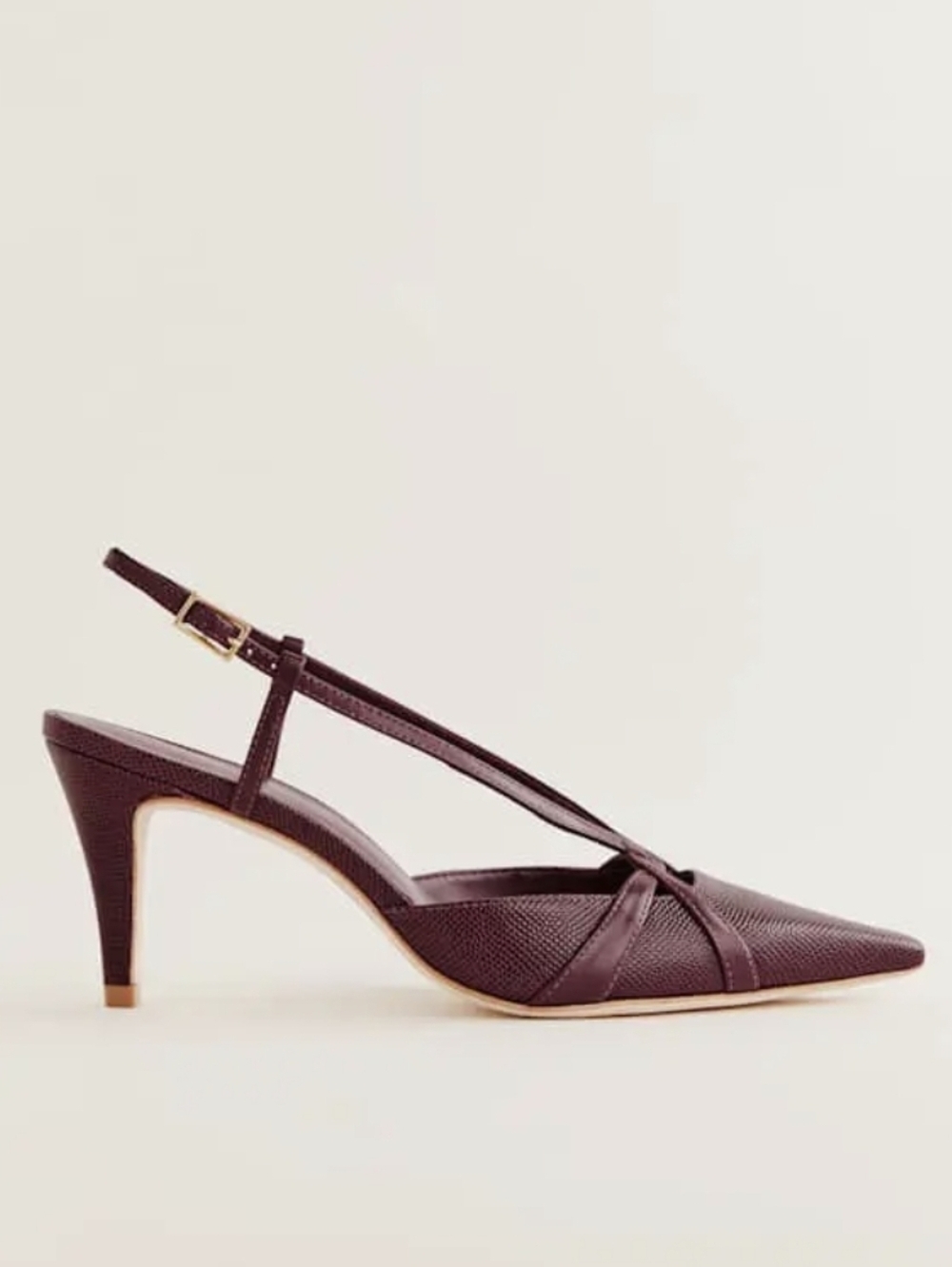 Reformation Patty Slingback Burgundy Embossed Leather Pointed Toe Heels Sz 7.5 - Picture 5 of 15